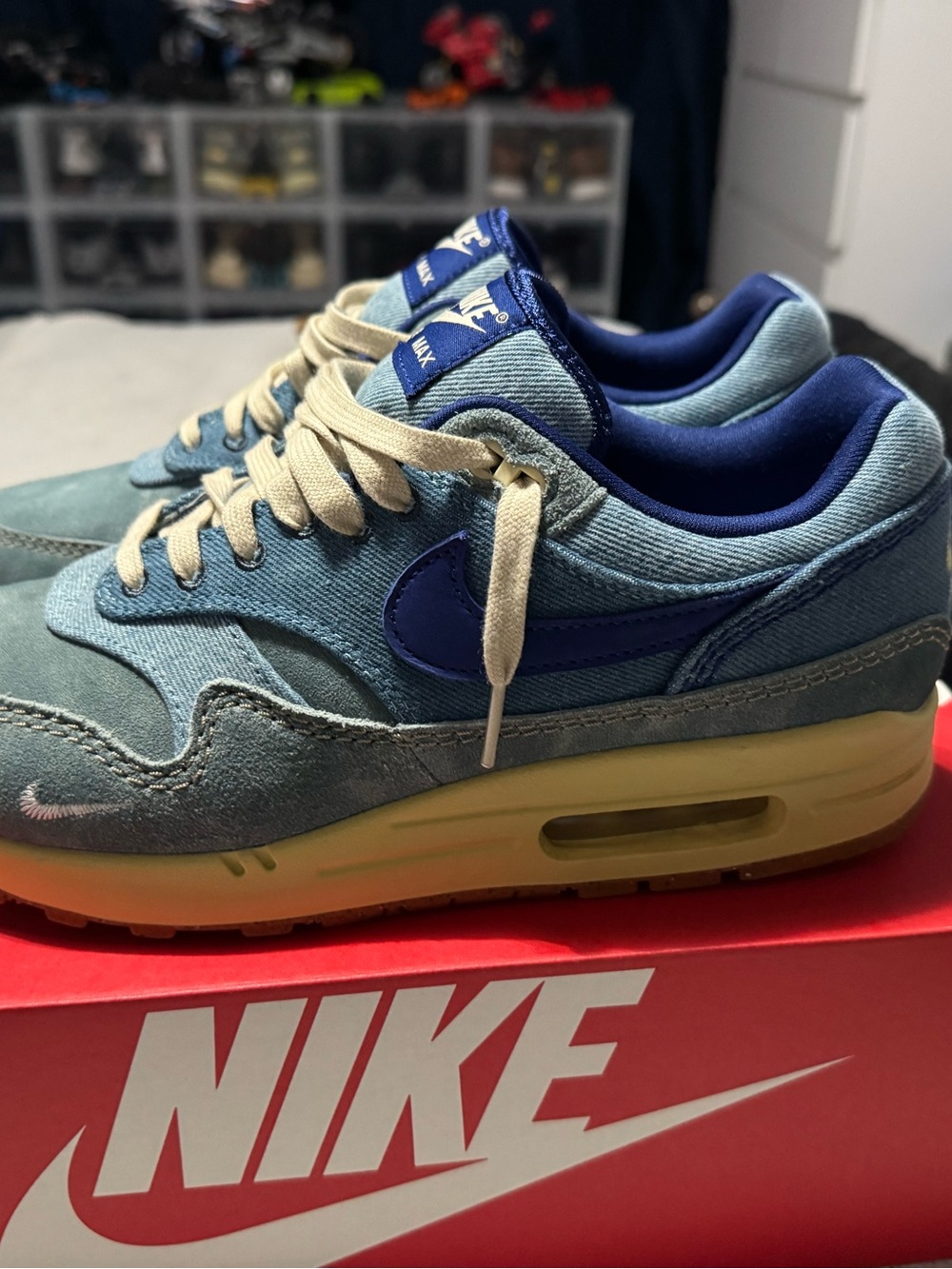Nike Light Blue Denim Sneakers with Royal Blue Swoosh and Yellow Sole - Picture 3 of 6